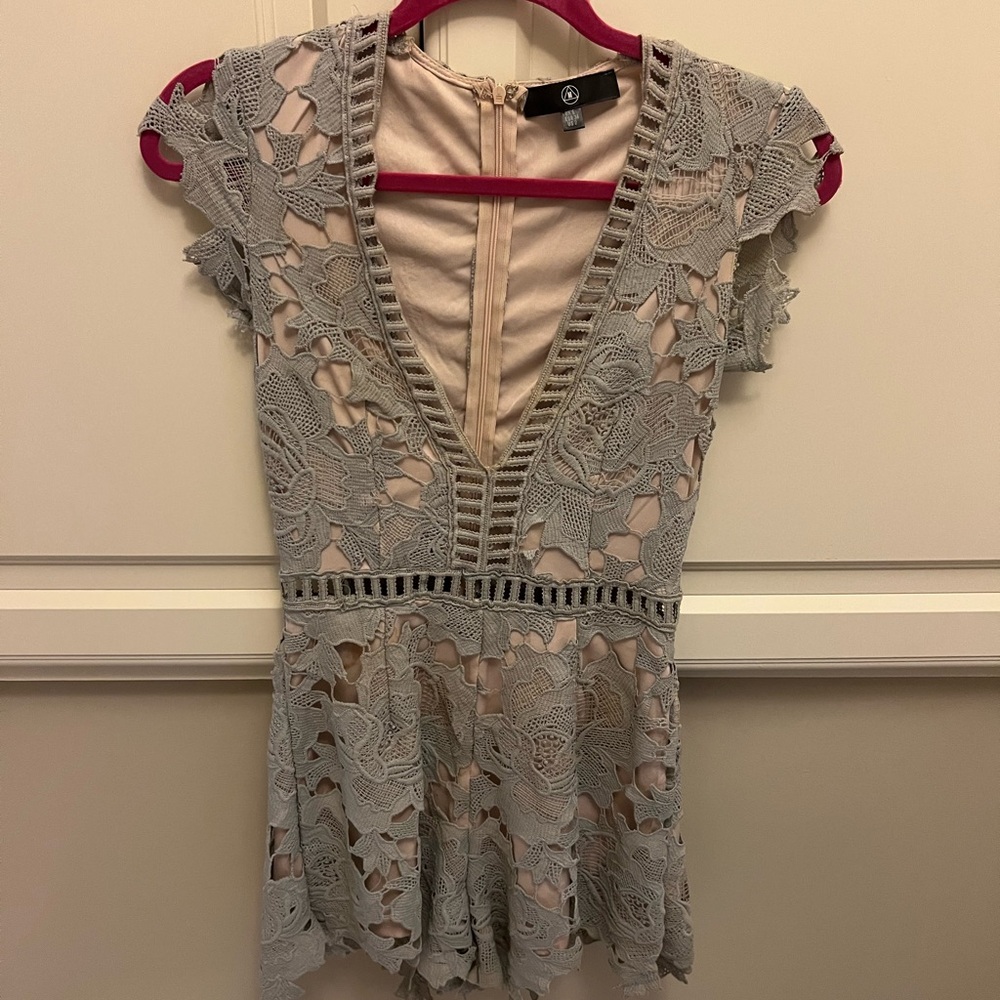 Elegant Lace V-Neck romper in steel blue
